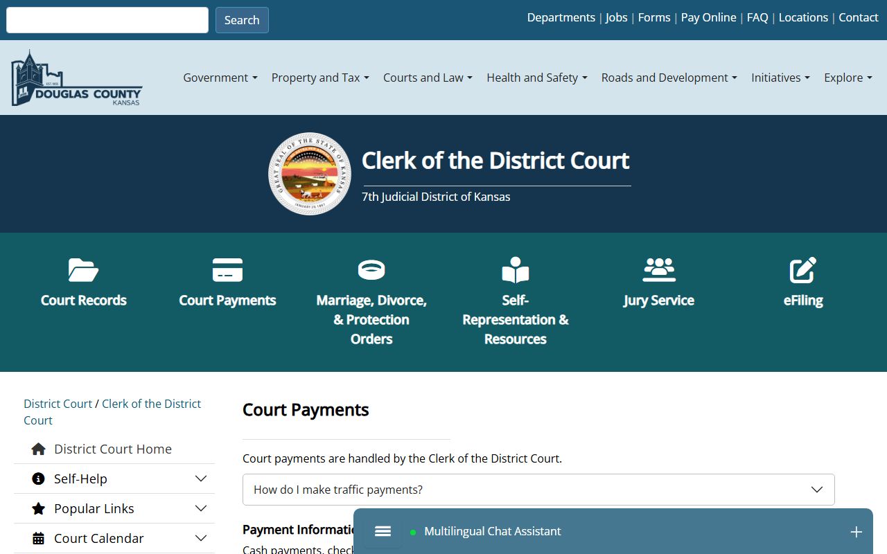 Douglas County Clerk of the District Court court payments records page