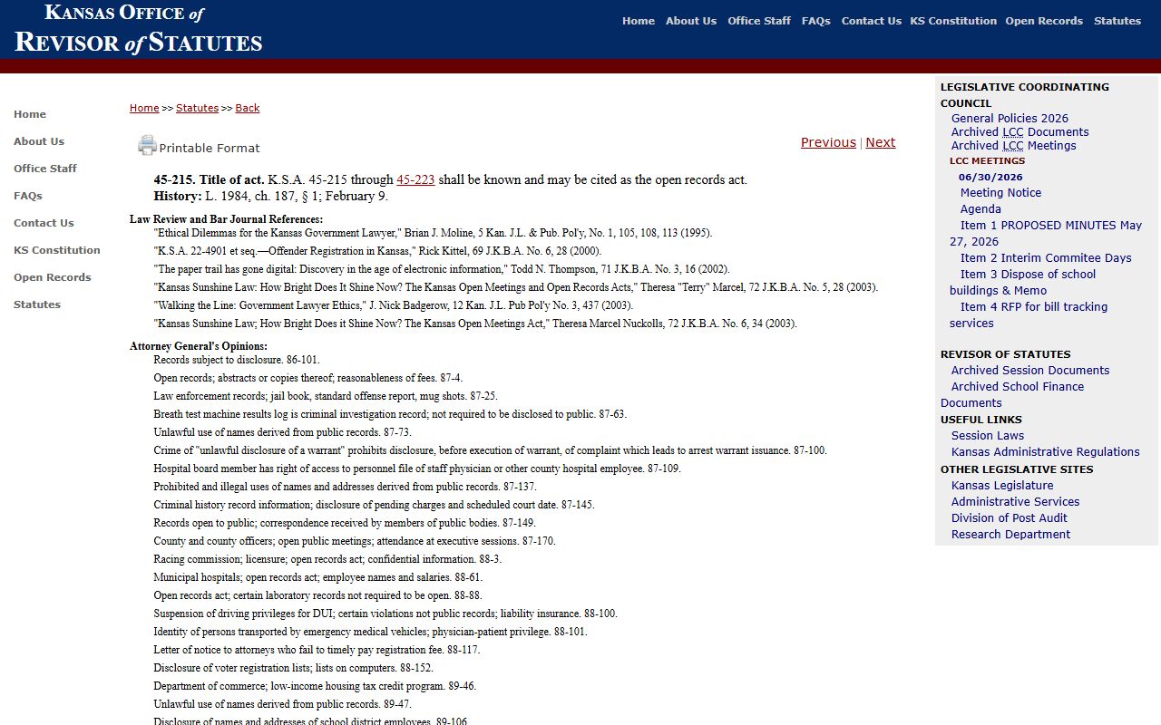 Douglas County Clerk of the District Court Kansas Open Records Act records source