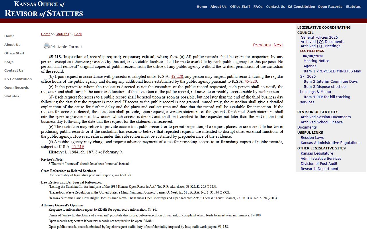 Douglas County Clerk of the District Court inspection request statute record source