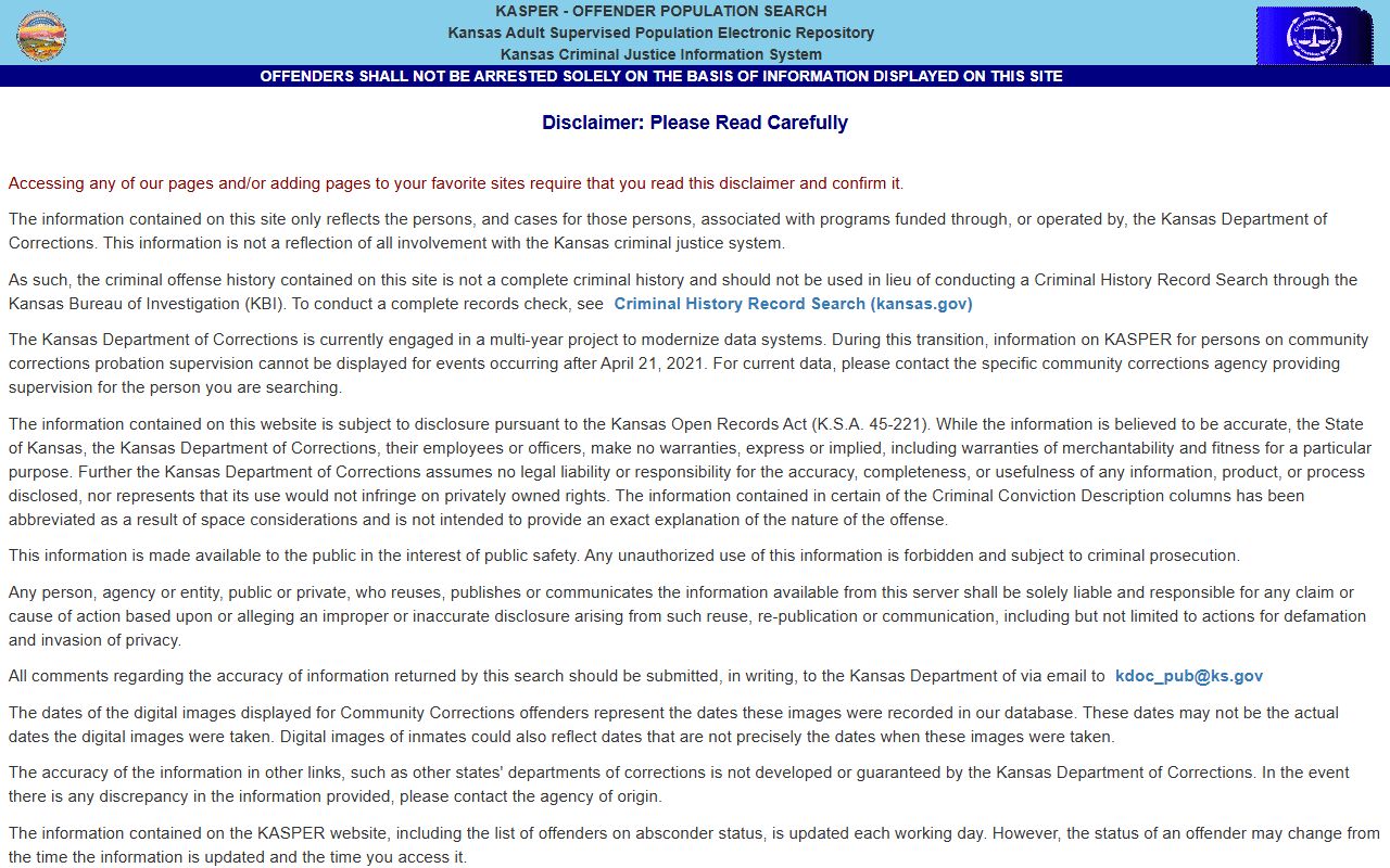 Douglas County arrest records and KDOC KASPER court charge lookup