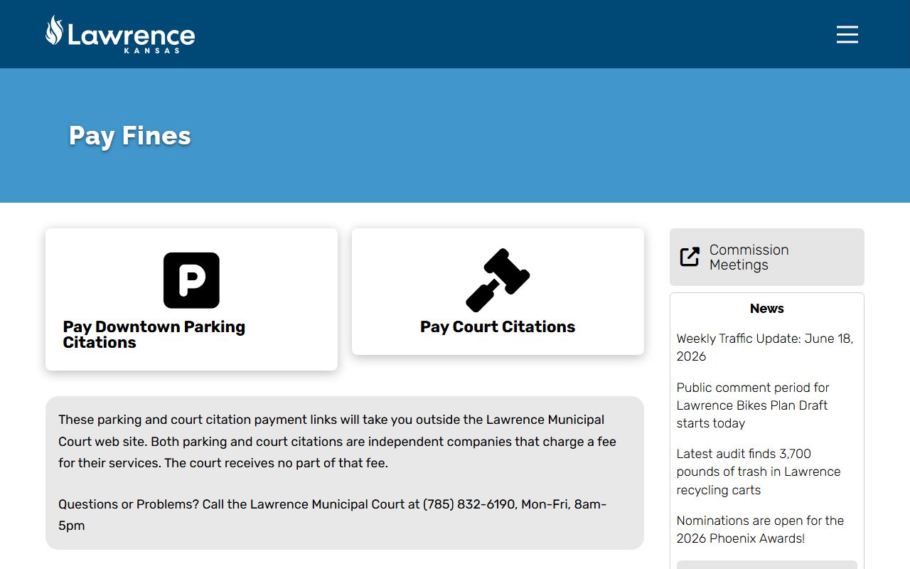 Douglas County court dockets Lawrence Municipal Court payment channel