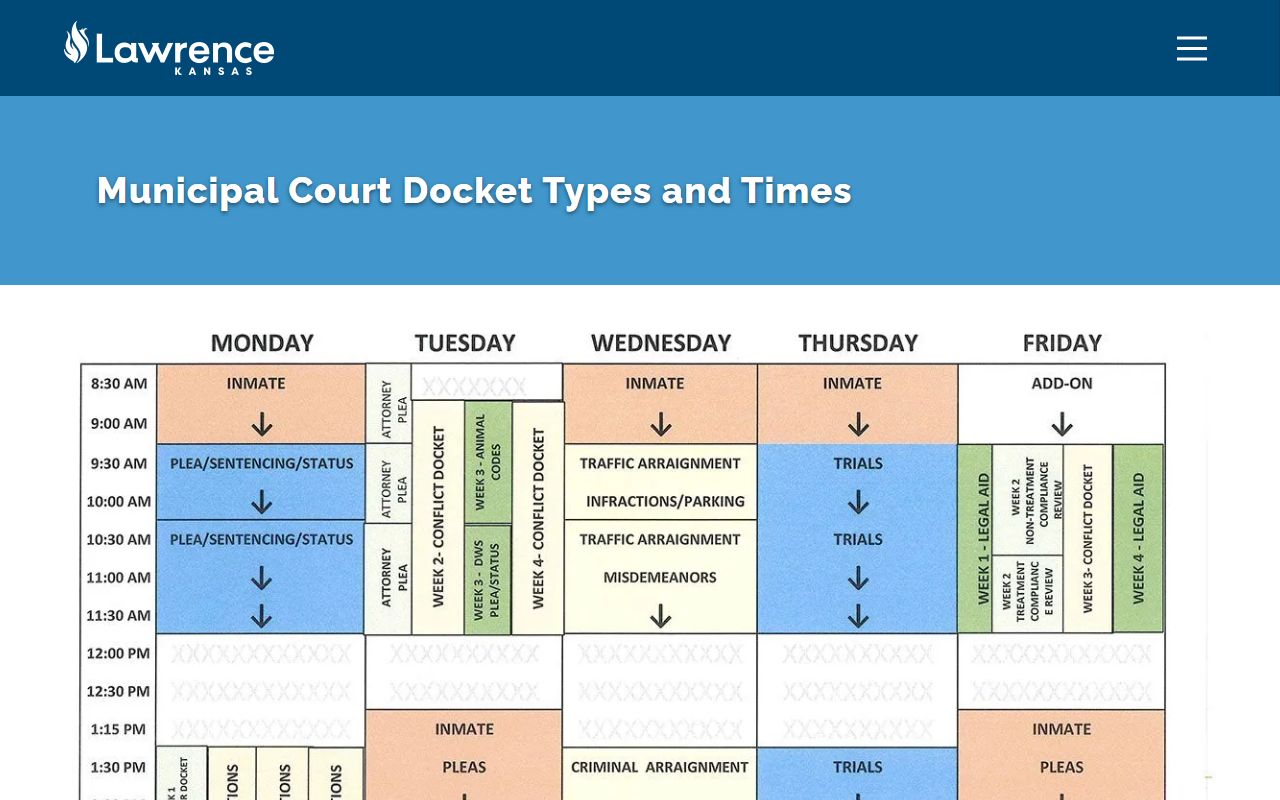 Douglas County court dockets Lawrence Municipal Court docket times