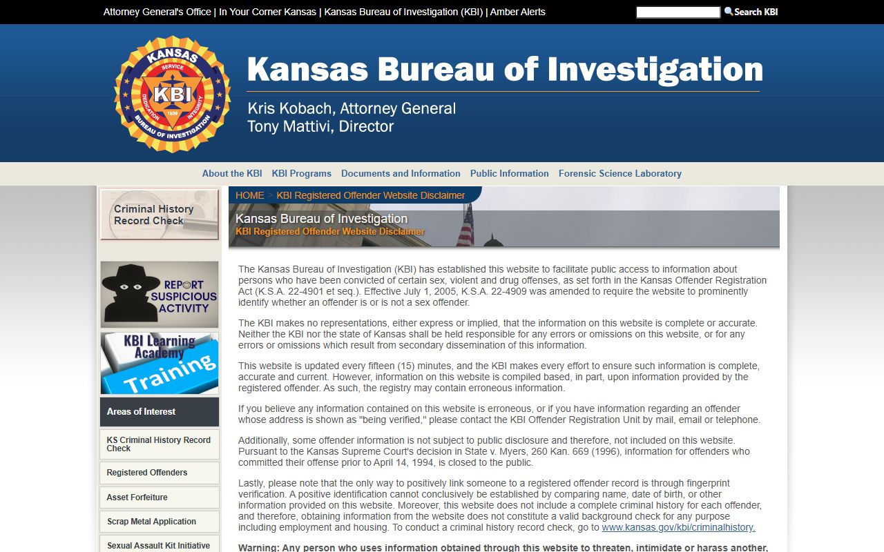 Douglas County criminal court records KBI registered offender search