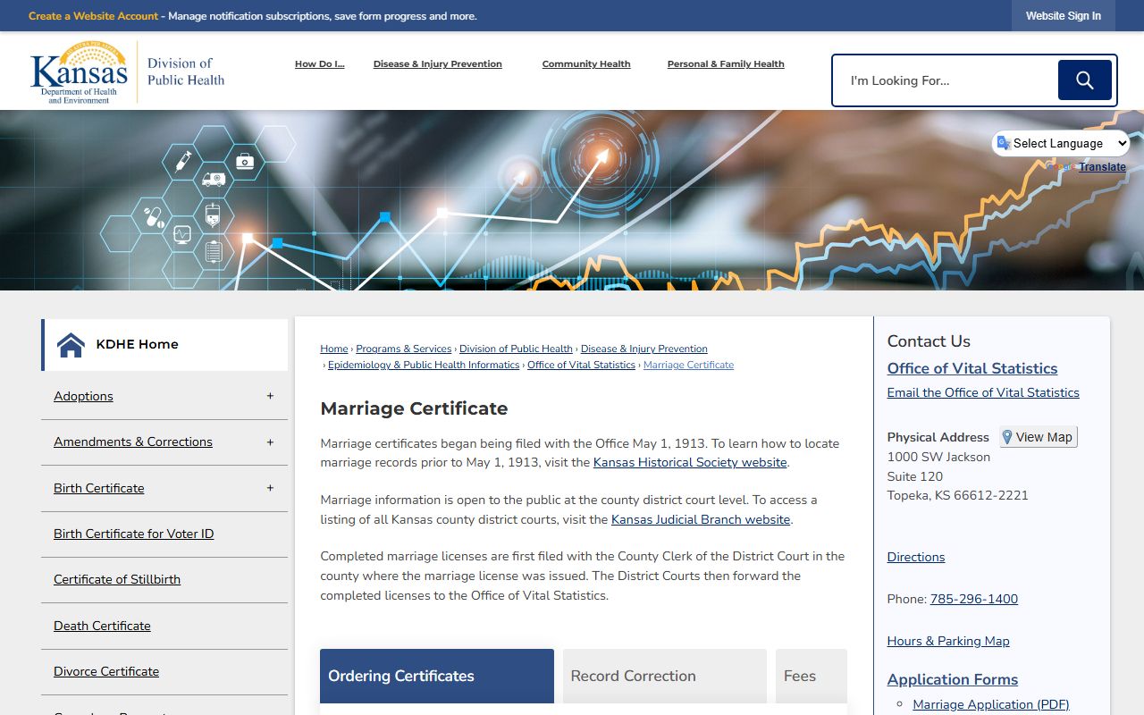 Douglas County marriage records KDHE marriage certificate copies