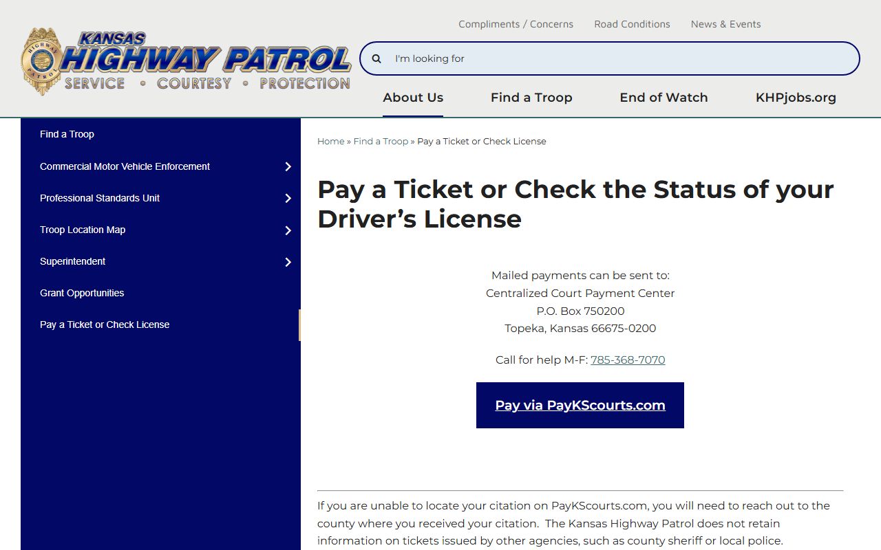 Douglas County traffic court records Kansas Highway Patrol payment information