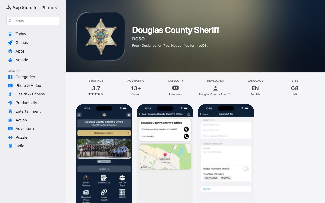 Douglas County warrant records sheriff iOS app listing